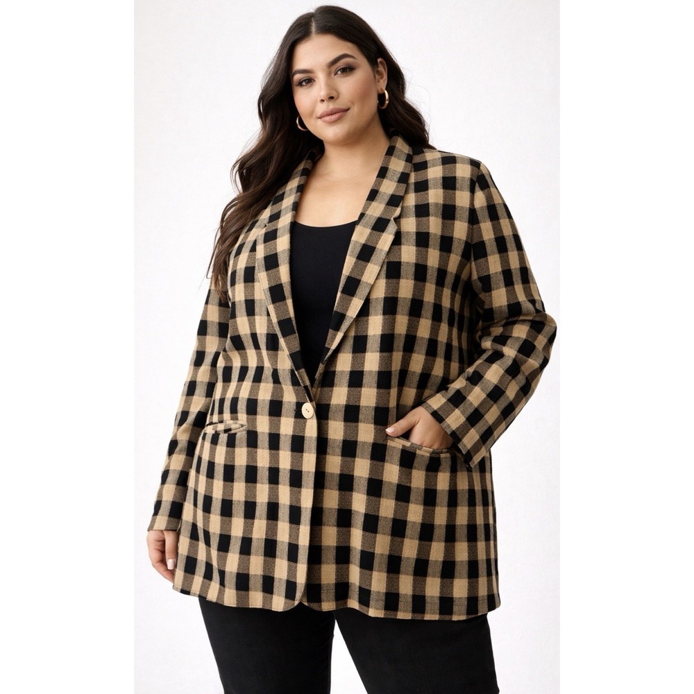 Women's Vintage Ship 'n Shore Tan Plaid Blazer‎ XL